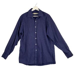 Michael Kors Dress Shirt Mens 16.5 34/35 Regular Fit Blue White Stripe